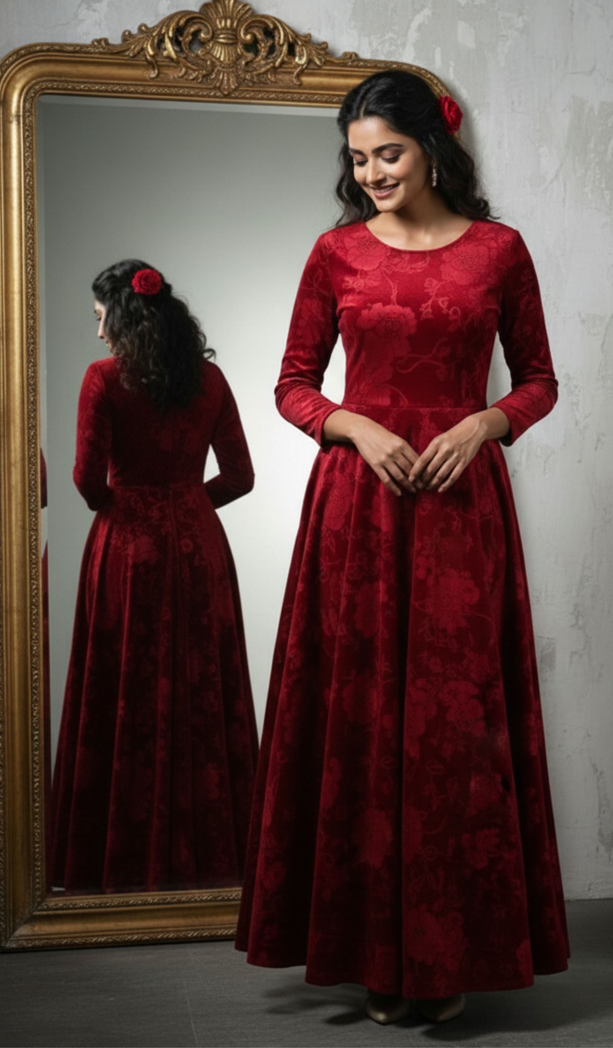 Red Long Dress for Women - Aesthetic Stylish Latest Design